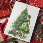 Retro 50's Woman Christmas Tree Card<br><div class="desc">This design may be personalized in the area provided by changing the photo and/or text. Or it can be customized by choosing the click to customize further option and delete or change the color of the background, add text, change the text color or style, or delete the text for an...</div>