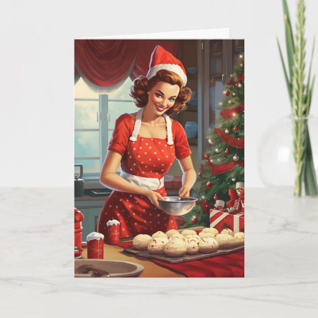 Retro 50's Woman Cooking Baking Card (Front)
