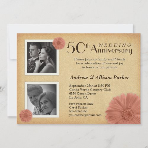 Retro 50th Anniversary Daisy Photo Invitations