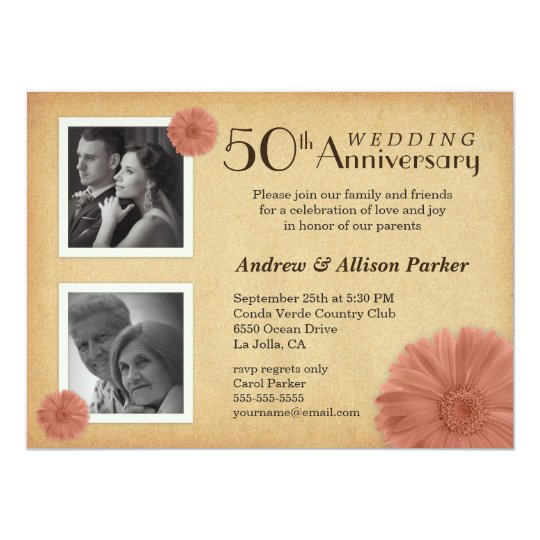 retro 50th anniversary daisy photo invitations zazzle com