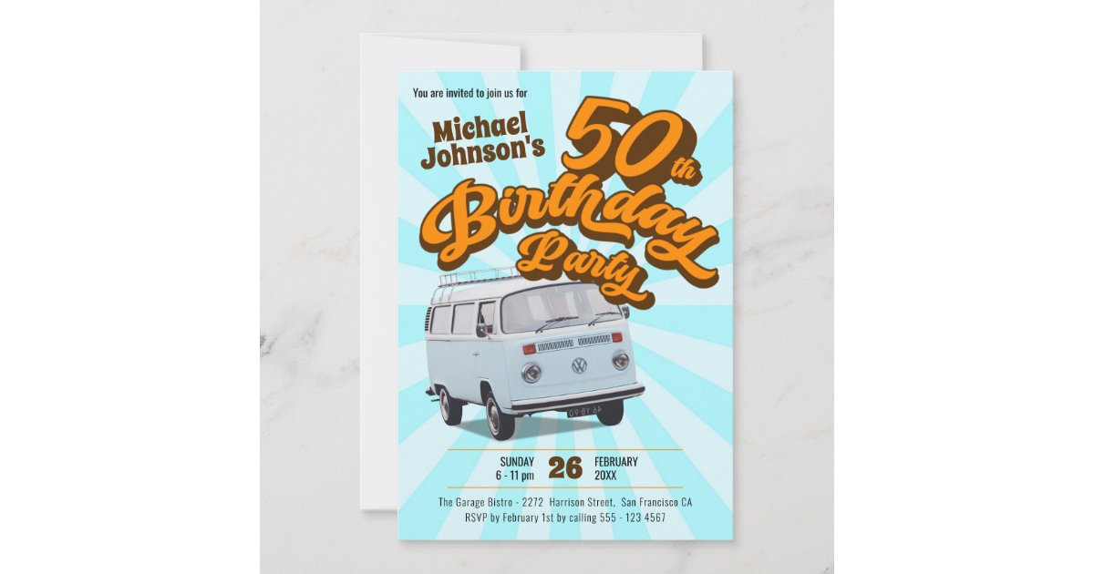 Retro 50th Birthday Classic Automobile Fun Party Invitation | Zazzle