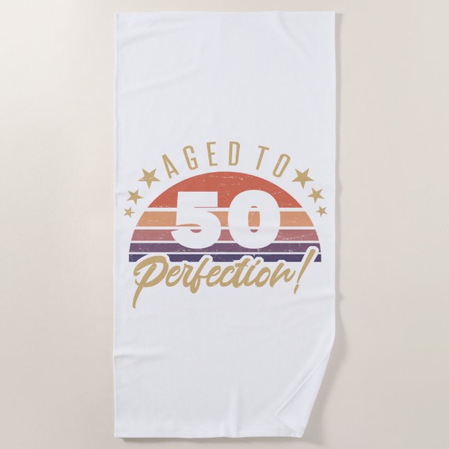 Retro 50th Birthday Humor Beach Towel (Front)