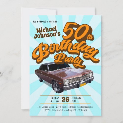 Retro 50th Birthday Vintage Classic Car Fun Party Invitation