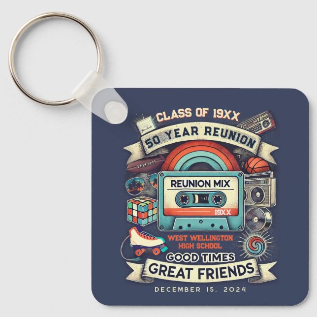 Retro 50th High School Class Reunion Souvenir Keychain (Front)