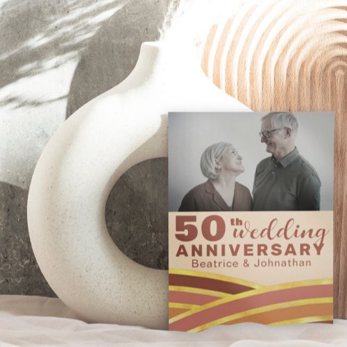 Retro 50th Wedding Anniversary Black  Gold Photo Invitation