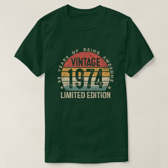 Retro 52 Years 1974 Limited Edition 52nd Birthday T-Shirt (Design Front)