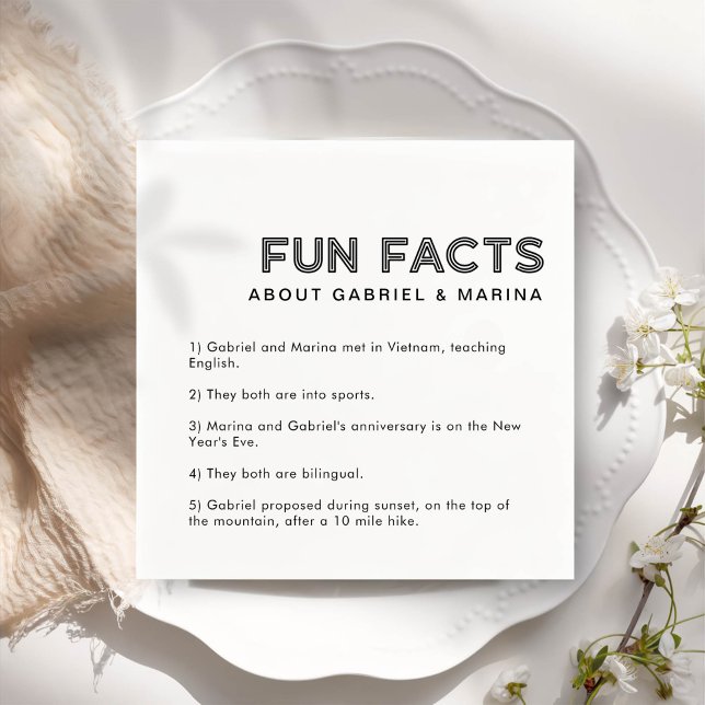 Retro 5 Fun Facts Wedding Napkins (Creator Uploaded)