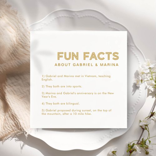 Retro 5 Fun Facts Wedding Napkins