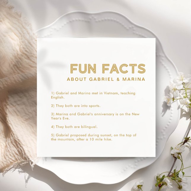 Retro 5 Fun Facts Wedding Napkins (Creator Uploaded)