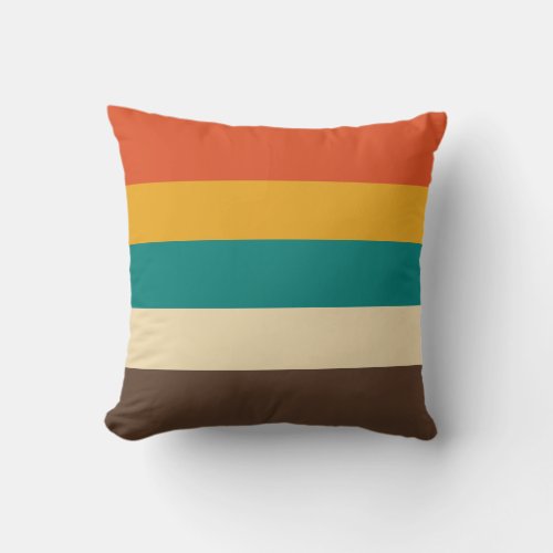 Retro 5 Stripes Vintage Teal Orange Brown Throw Pillow