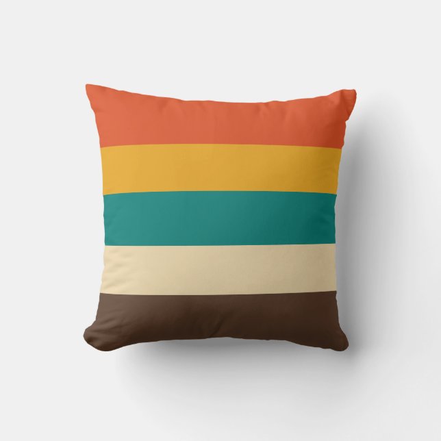 Retro 5 Stripes Vintage Teal Orange Brown Throw Pillow (Front)
