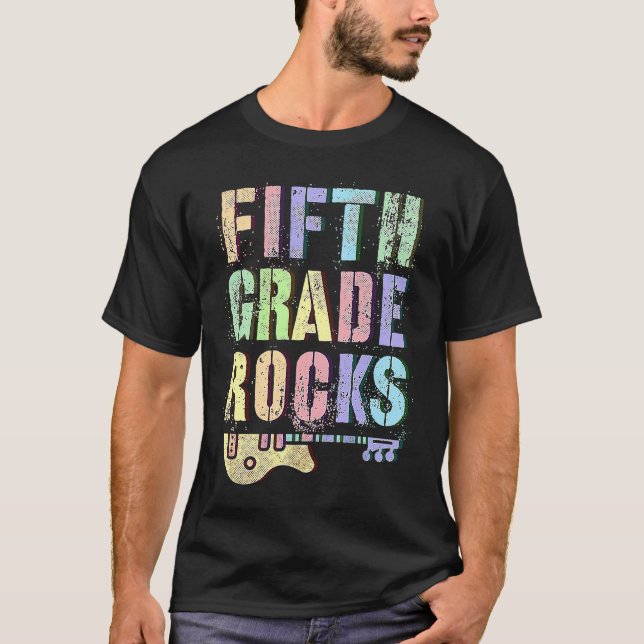 Retro 5th GRADE ROCKS Teacher Rockstar Squad Fifth T-Shirt (Front)
