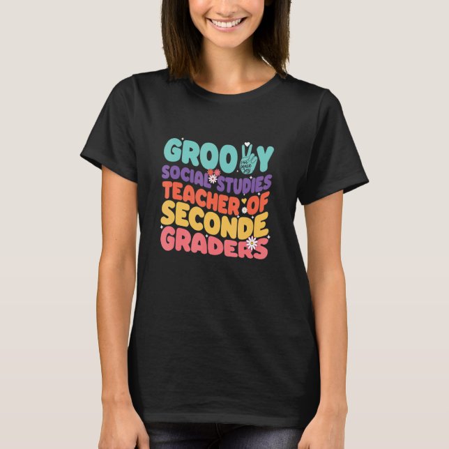Retro 60 70s Groovy Social studies Teacher of Seco T-Shirt (Front)