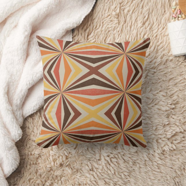 Retro 60 70s Sunburst Geometric Pattern Home Decor Throw Pillow (Blanket)