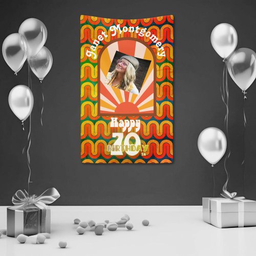 Retro 60s Psychedelic Custom Photo 70th Birthday Poster