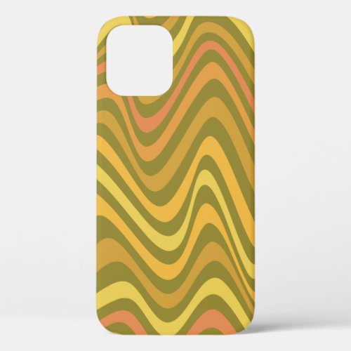 Retro 60s 70s Abstract Lines Pattern Green Yellow  iPhone 12 Case