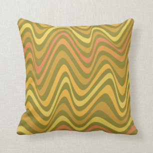 Retro 60s 70s Abstract Lines Pattern Green Yellow Throw Pillow
