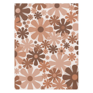 Retro 60s 70s Aesthetic Floral Pattern in Brown Tablecloth
