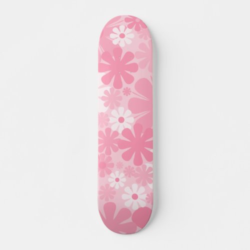 Retro 60s 70s Aesthetic Floral Pattern in Pink Skateboard