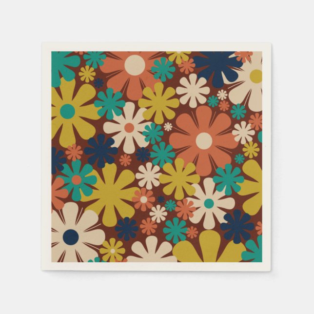 Retro 60s 70s Aesthetic Floral Pattern Napkins (Front)