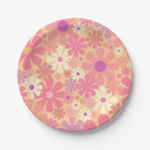 Retro 60s 70s Aesthetic Floral Pattern Paper Plates