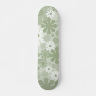 Retro 60s 70s Aesthetic Floral Pattern Sage Green Skateboard