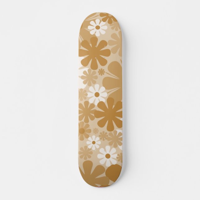Retro 60s 70s Aesthetic Floral Pattern Skateboard (Front)