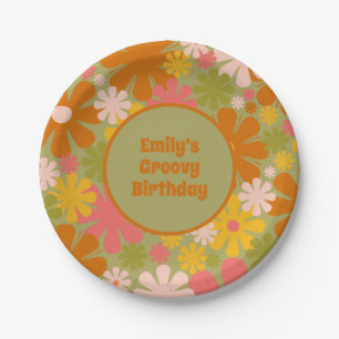Retro 60s 70s Aesthetic Floral Personalized Groovy Paper Plates