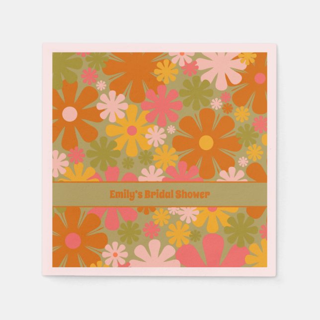 Retro 60s 70s Aesthetic Floral Personalized Napkins (Front)