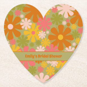 Retro 60s 70s Aesthetic Floral Personalized Paper Coaster