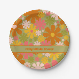 Retro 60s 70s Aesthetic Floral Personalized Paper Plates