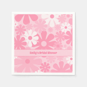 Retro 60s 70s Aesthetic Pink Floral Personalized Napkins
