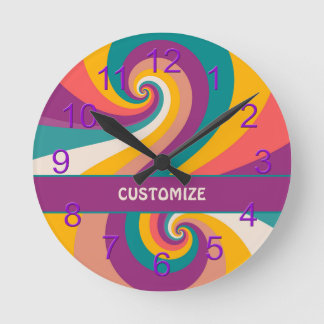 Retro 60s 70s Colorful Hippie Boho Swirl Round Clock