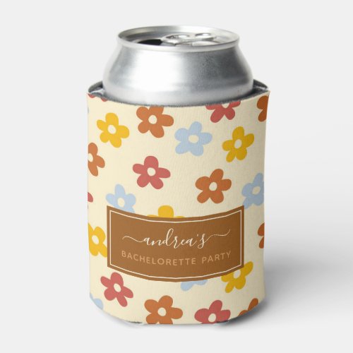 Retro 60s 70s Floral Bachelorette Party Groovy Can Cooler