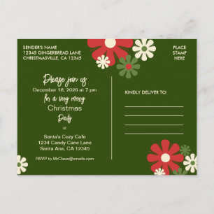 Retro 60s 70s Floral Christmas Party Invitation Postcard