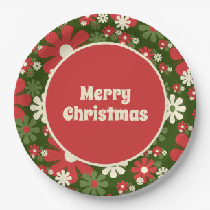 Retro 60s 70s Floral Merry Christmas Paper Plates