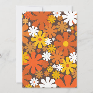 Retro 60s 70s Floral Pattern Orange and Brown Invitation