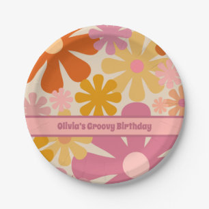 Retro 60s 70s Floral Pattern Personalized Paper Plates