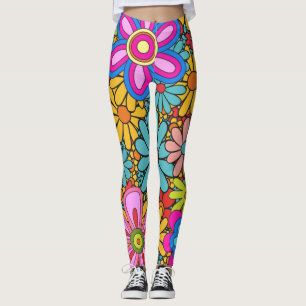Retro 60s 70s Flower Pattern Leggings