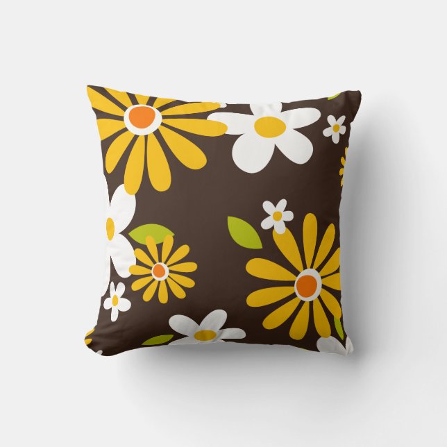 retro 60s 70s flower style throw pillow (Front)
