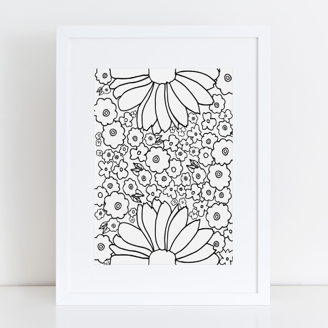 Retro 60s 70s Flowers Black and White Art Print (Creator Uploaded)