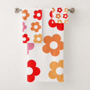 Retro 60s 70s flowers hippie bath towel set