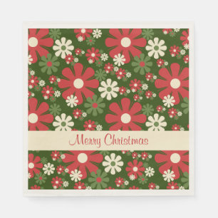 Retro 60s 70s Flowers Merry Christmas Floral Napkins