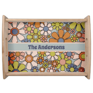 Retro 60s 70s Groovy Floral Personalized Serving Tray