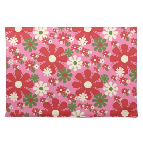 Retro 60s 70s Groovy Pink Floral Flower Pattern Cloth Placemat