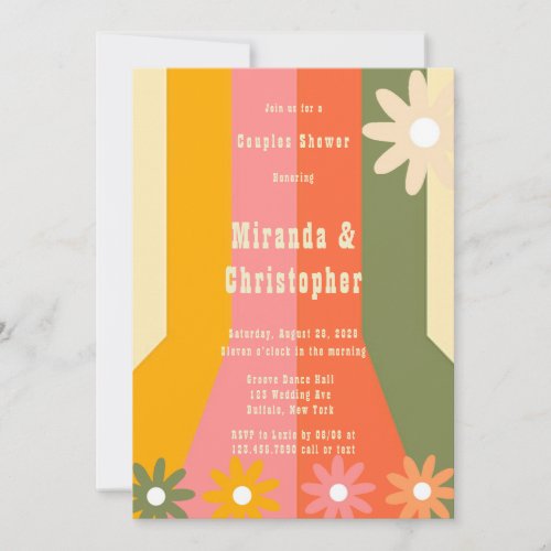 Retro 60s 70s Groovy Stripes Couples Shower Invitation