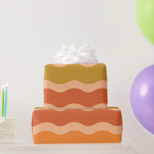 Retro 60s 70s Groovy Waves in Orange and Red  Wrapping Paper