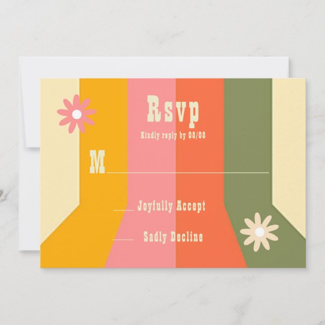 Retro 60s 70s Hippie Groovy Stripes RSVP Cards (Front)