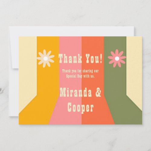 Retro 60s 70s Hippie Groovy Stripes Thank You Card