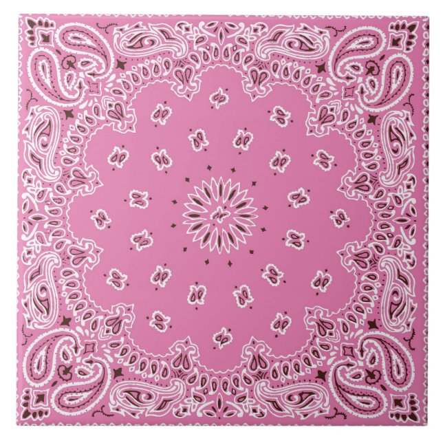 Retro 60s 70s Hippy Pink Bandanna Ceramic Tile (Front)